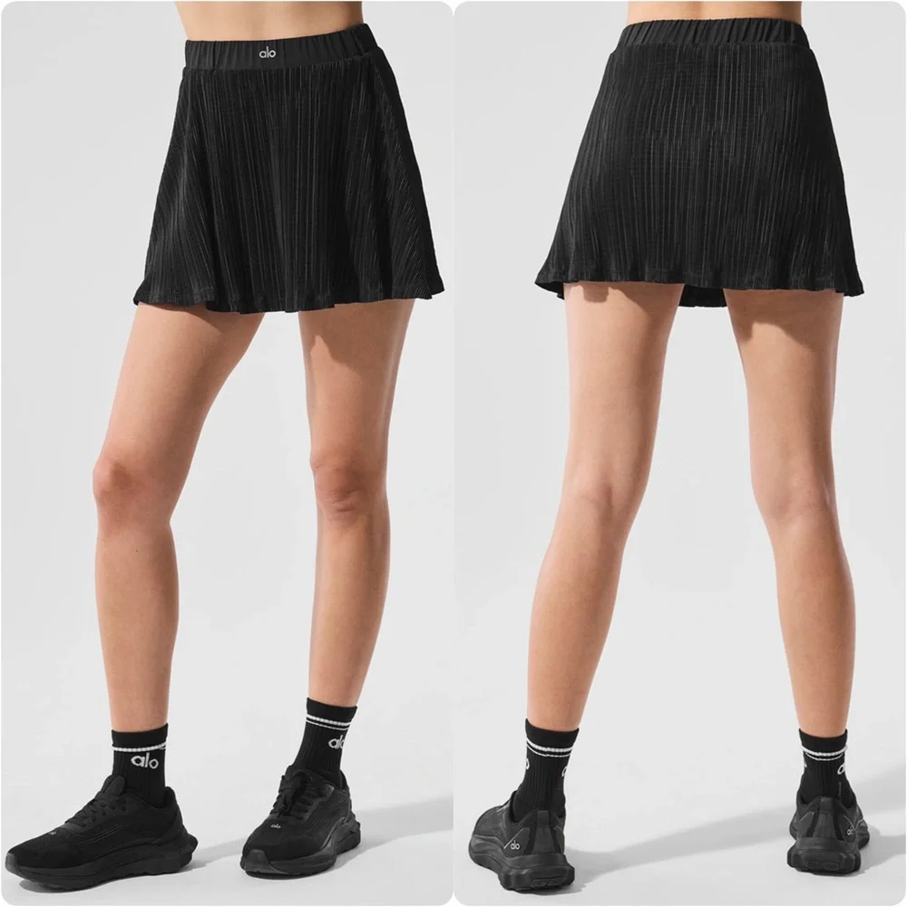 NWT ✨ Alo Yoga Micro Plisse Tennis Skirt Black Size‎ X-Small